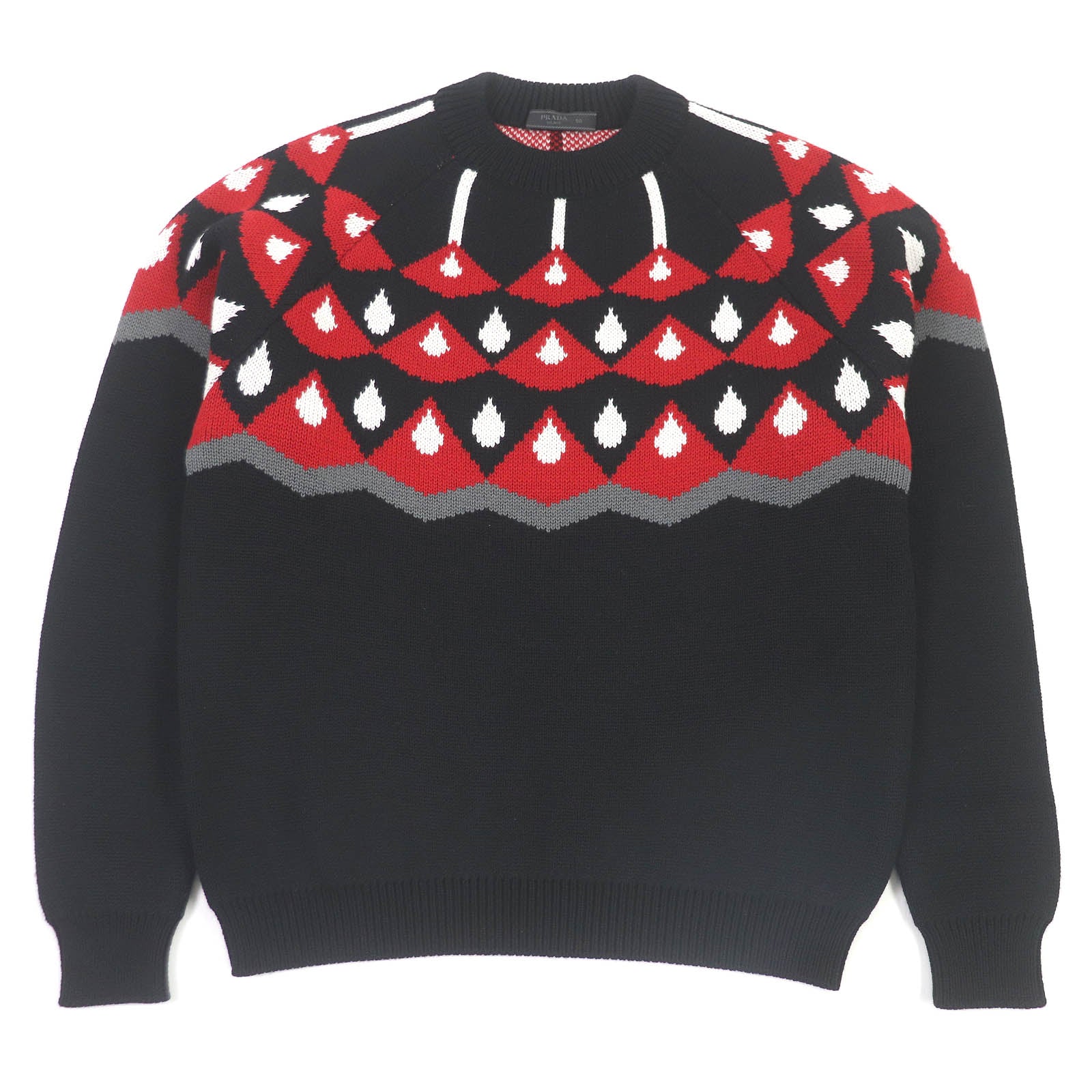 Prada Virgin Wool Print Jacquard Knit Sweater