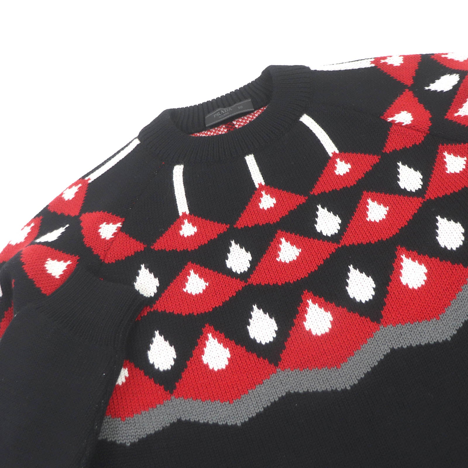 Prada Virgin Wool Print Jacquard Knit Sweater