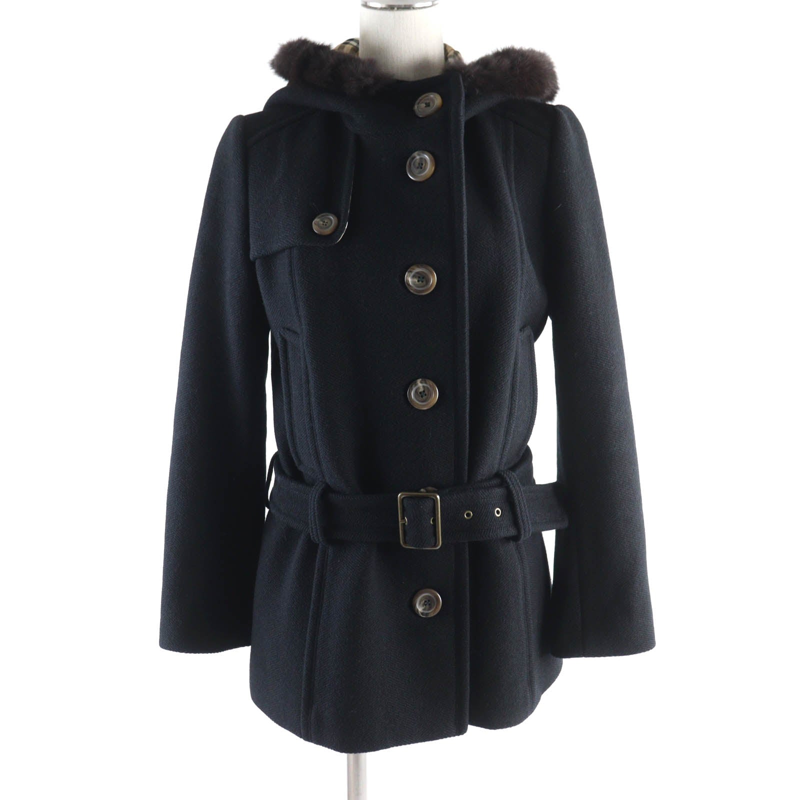 Burberry Wool Nylon Coat with Rabbit Fur Lining