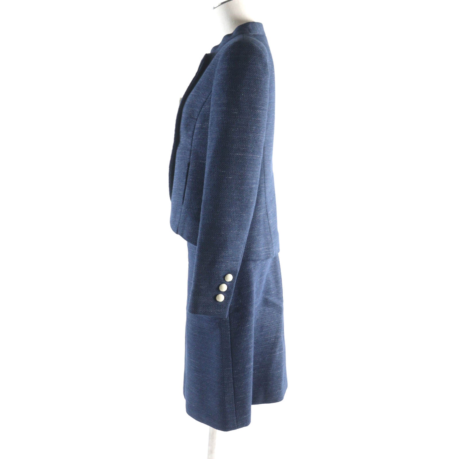 Chanel Tweed Jacket Skirt Set Navy 36