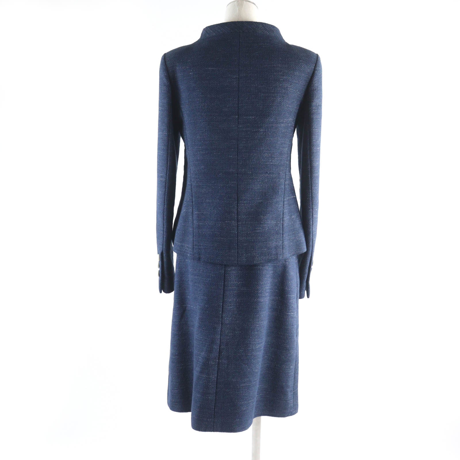 Chanel Tweed Jacket Skirt Set Navy 36