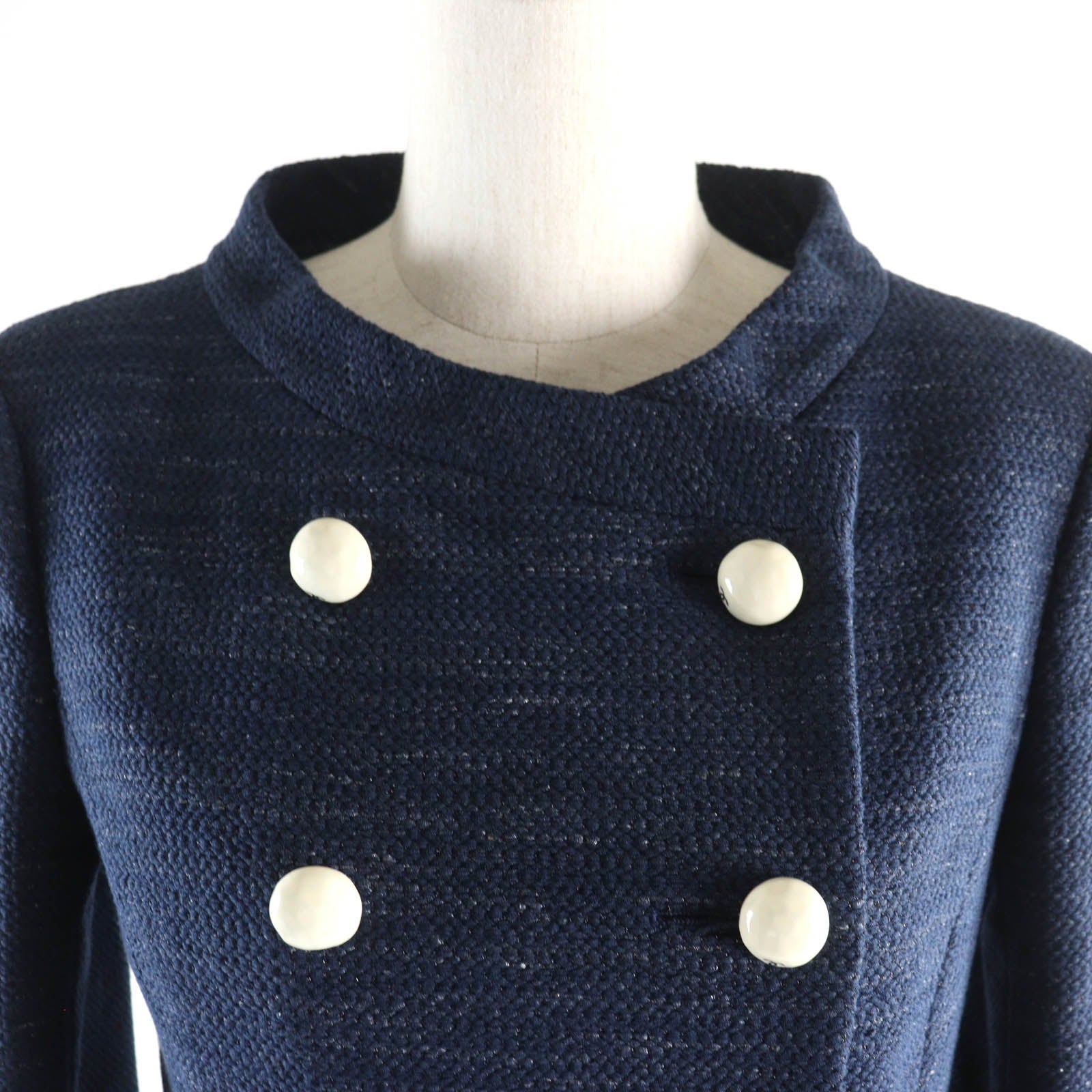 Chanel Tweed Jacket Skirt Set Navy 36