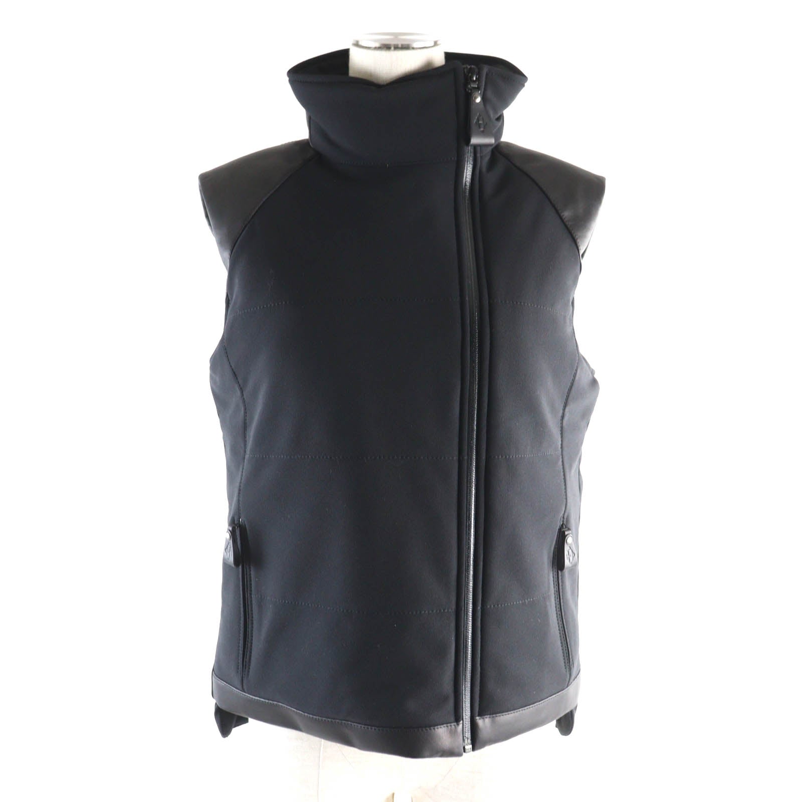 HERMES 23AW Nylon Polyester Leather Down Vest Black 38