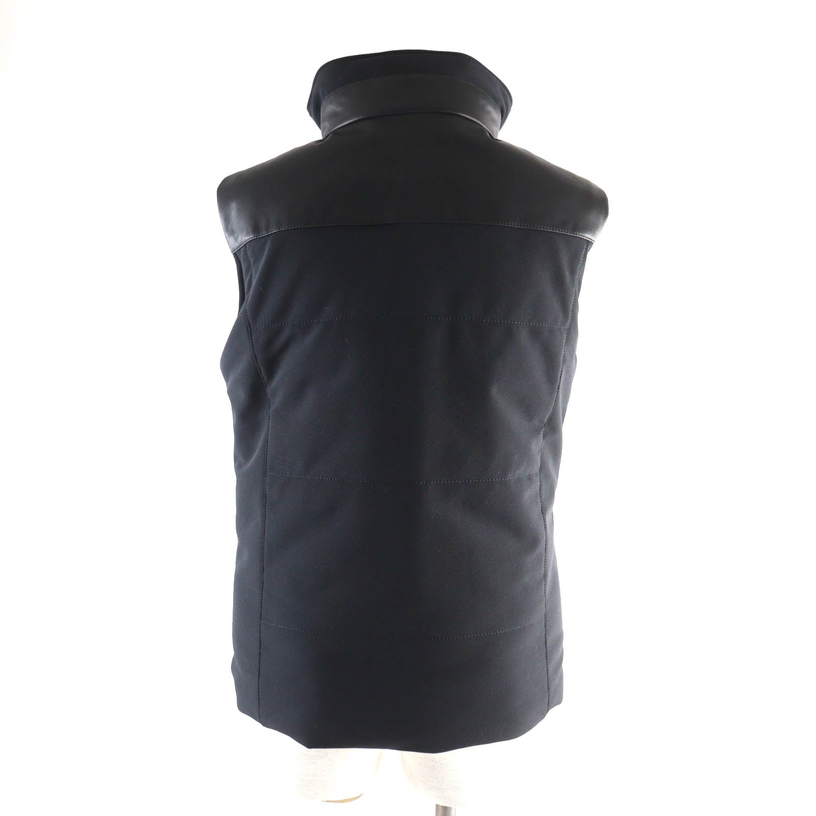 HERMES 23AW Nylon Polyester Leather Down Vest Black 38