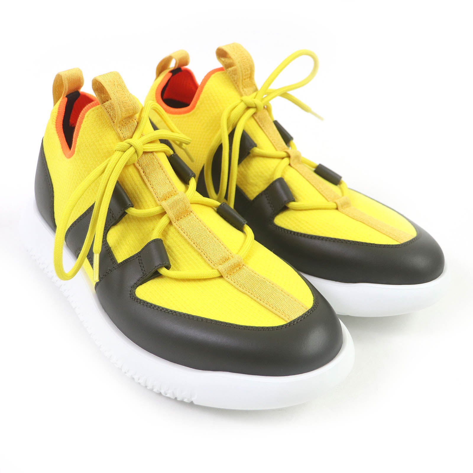 HERMES Leather Knit Low Sneakers Yellow Black 40