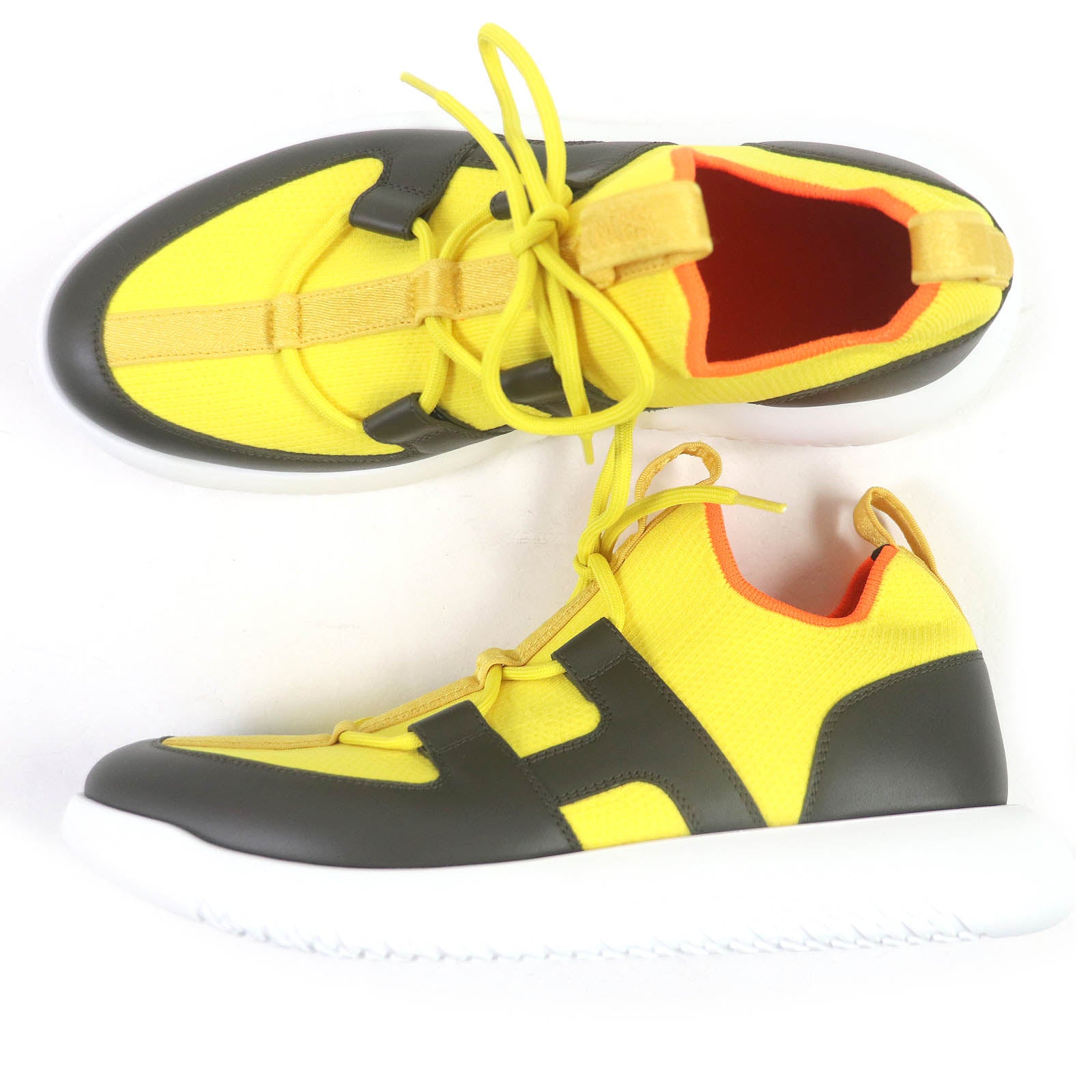 HERMES Leather Knit Low Sneakers Yellow Black 40