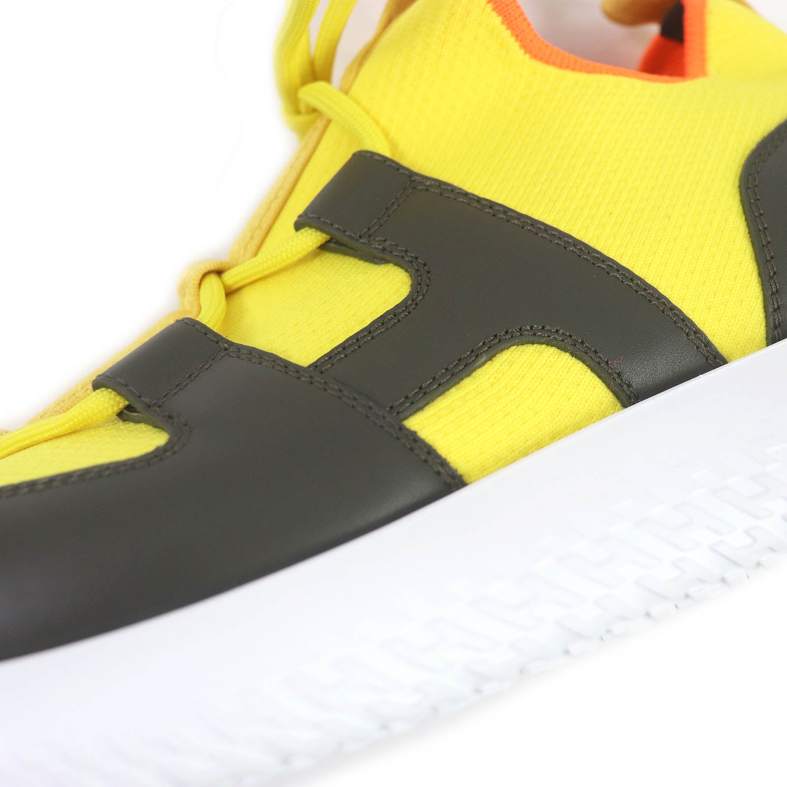 HERMES Leather Knit Low Sneakers Yellow Black 40