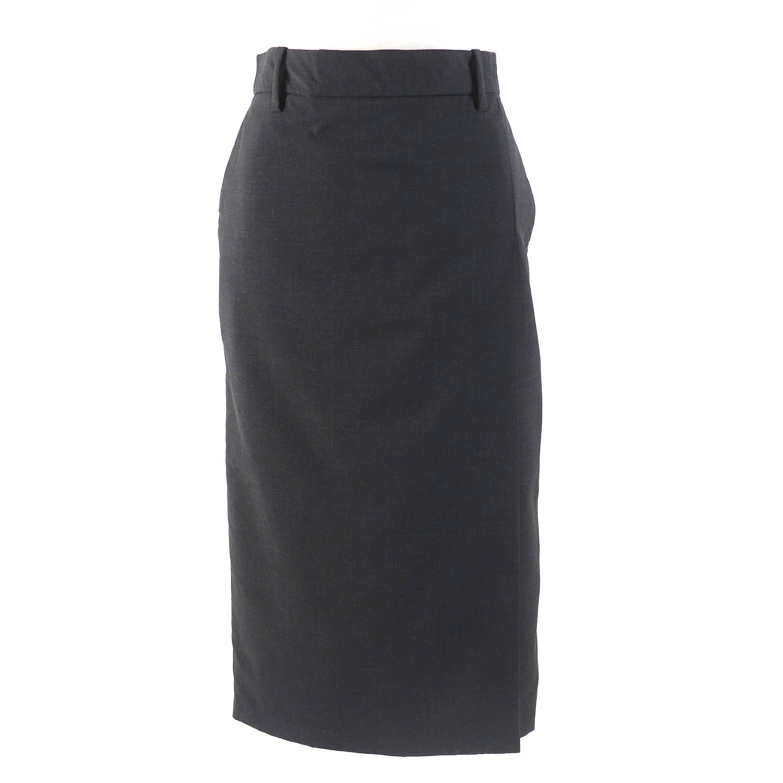 PRADA Virgin Wool Long Tight Skirt Dark Gray