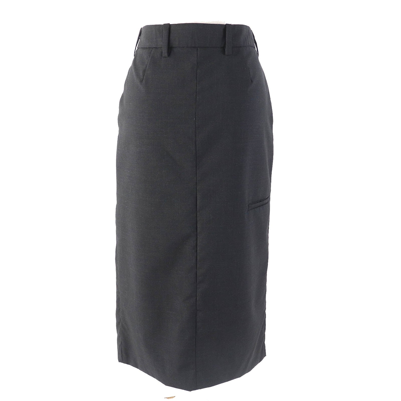 PRADA Virgin Wool Long Tight Skirt Dark Gray