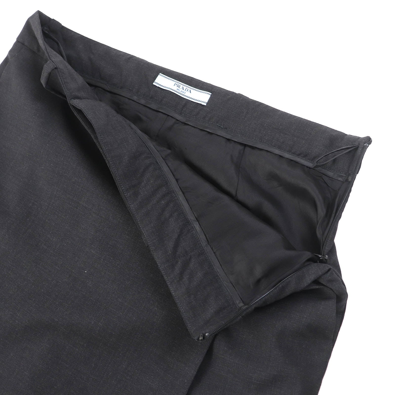 PRADA Virgin Wool Long Tight Skirt Dark Gray