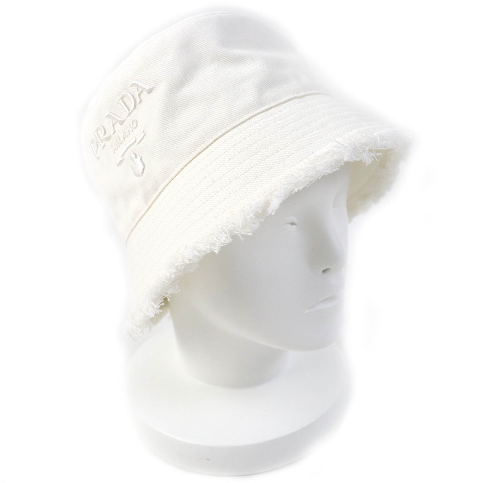 PRADA Cotton Drill Bucket Hat White M