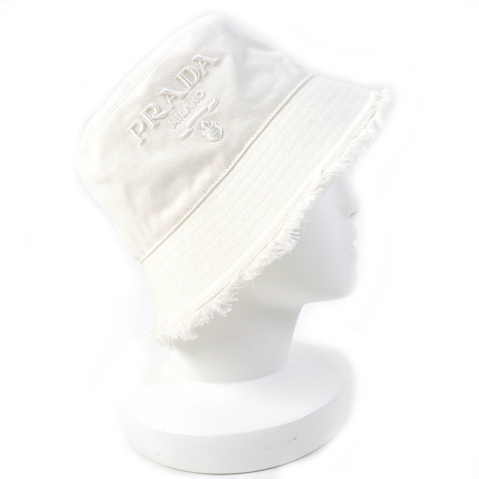 PRADA Cotton Drill Bucket Hat White M