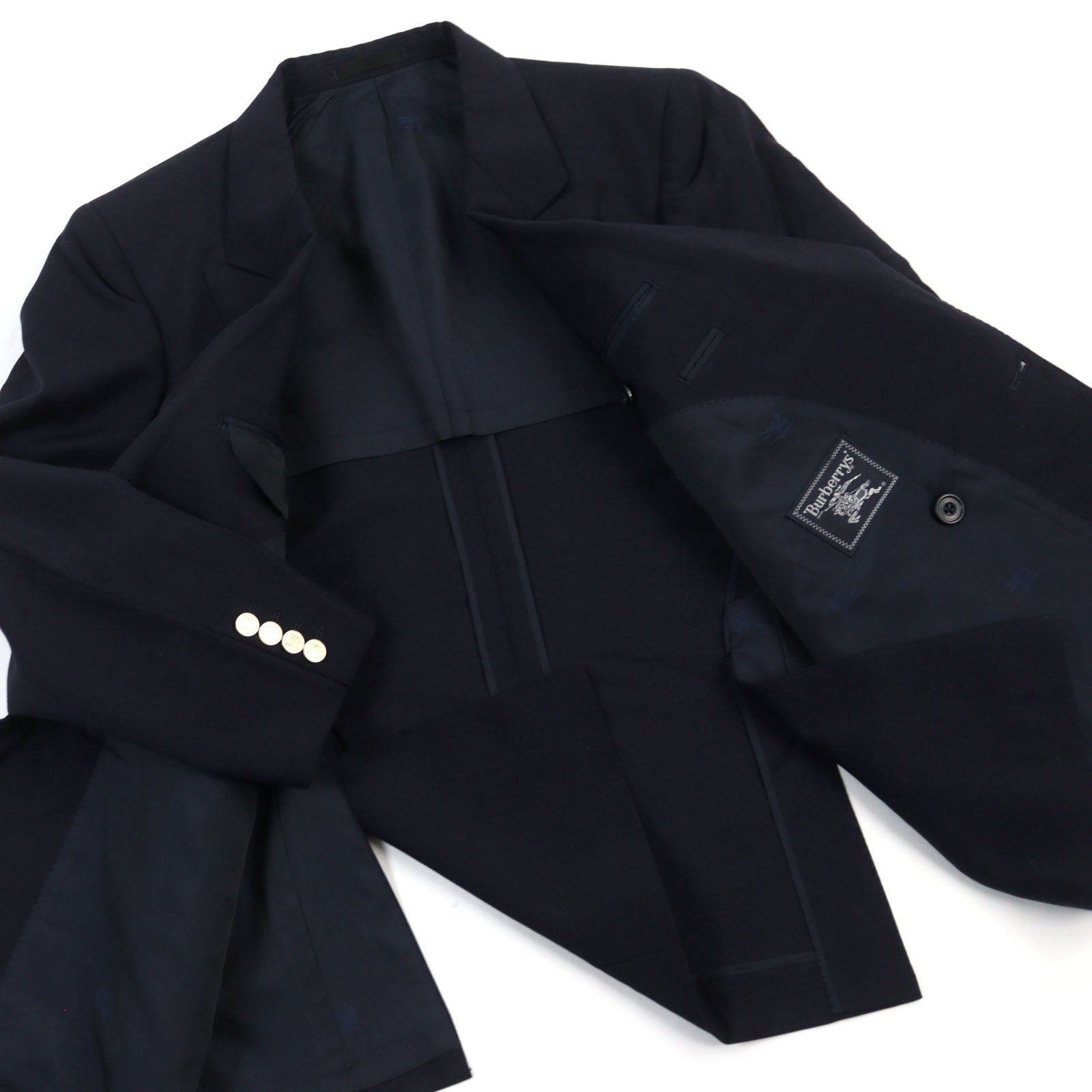 Burberry Vintage Wool Peaked Lapel Blazer Navy