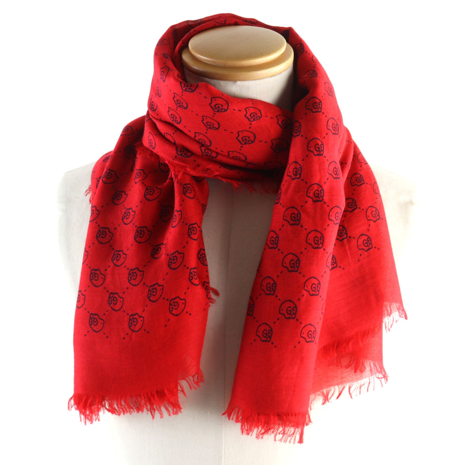 Gucci GG Ghost Skull Mini Fringe Shawl Scarf