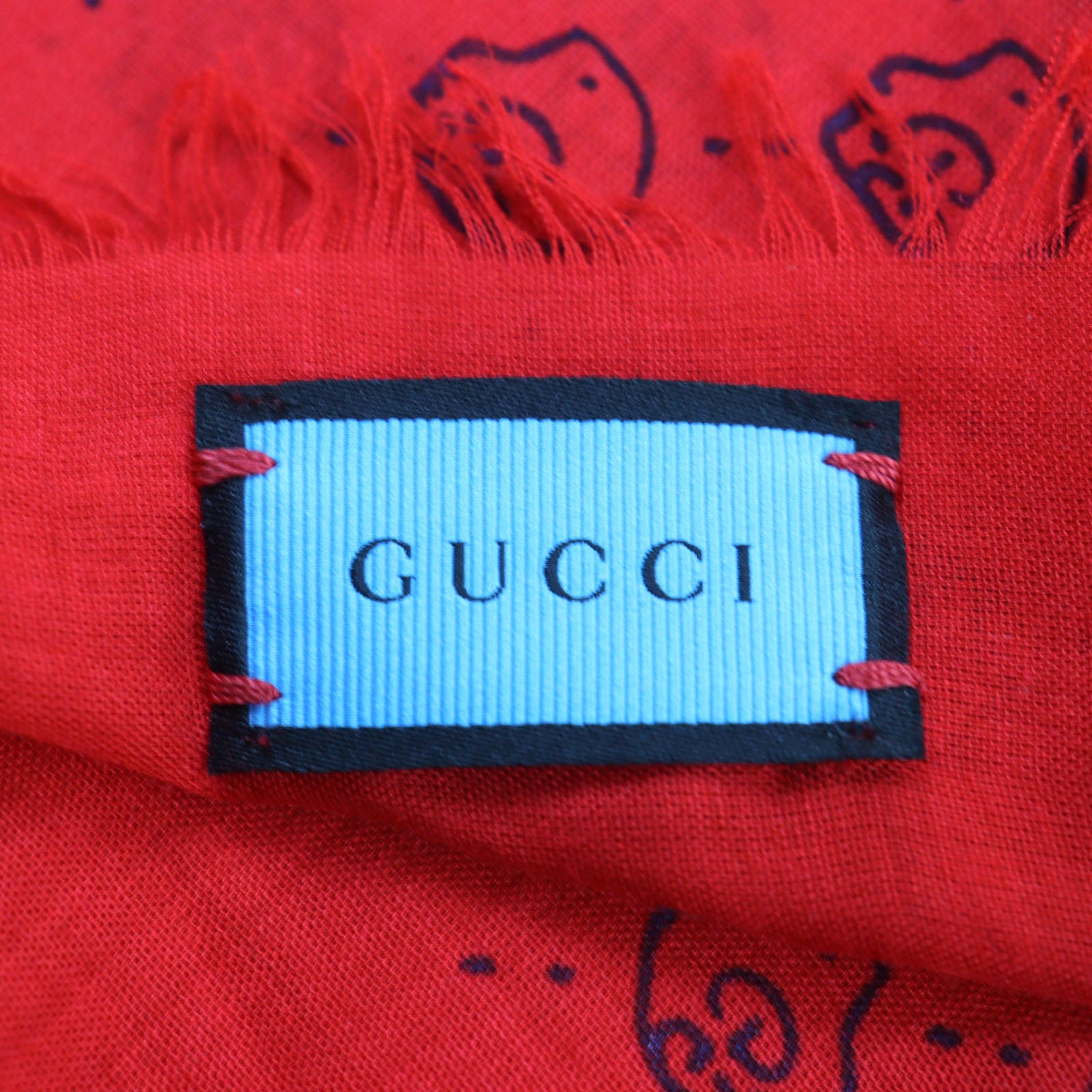 Gucci GG Ghost Skull Mini Fringe Shawl Scarf