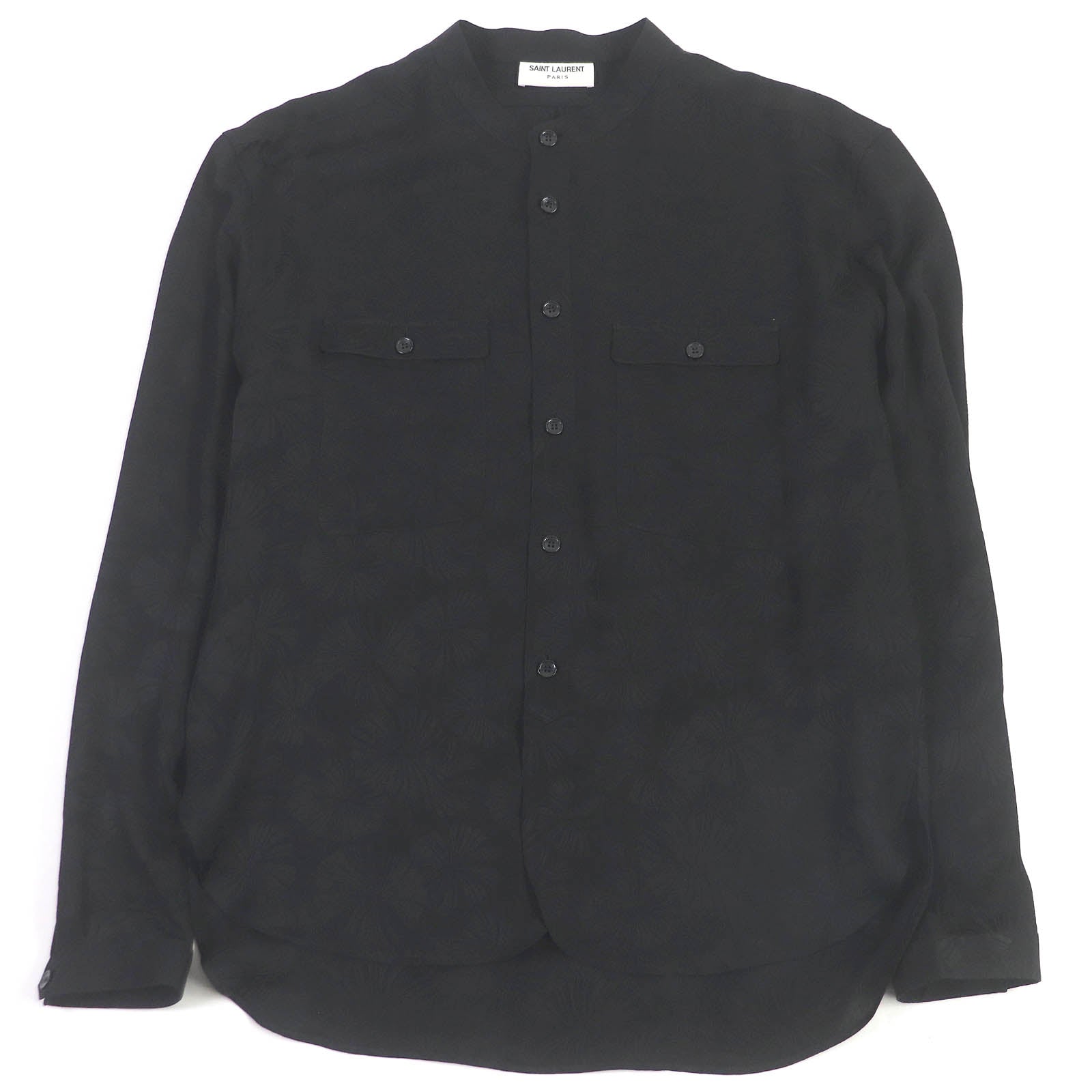 Saint Laurent Silk Band Collar Long Sleeve Shirt