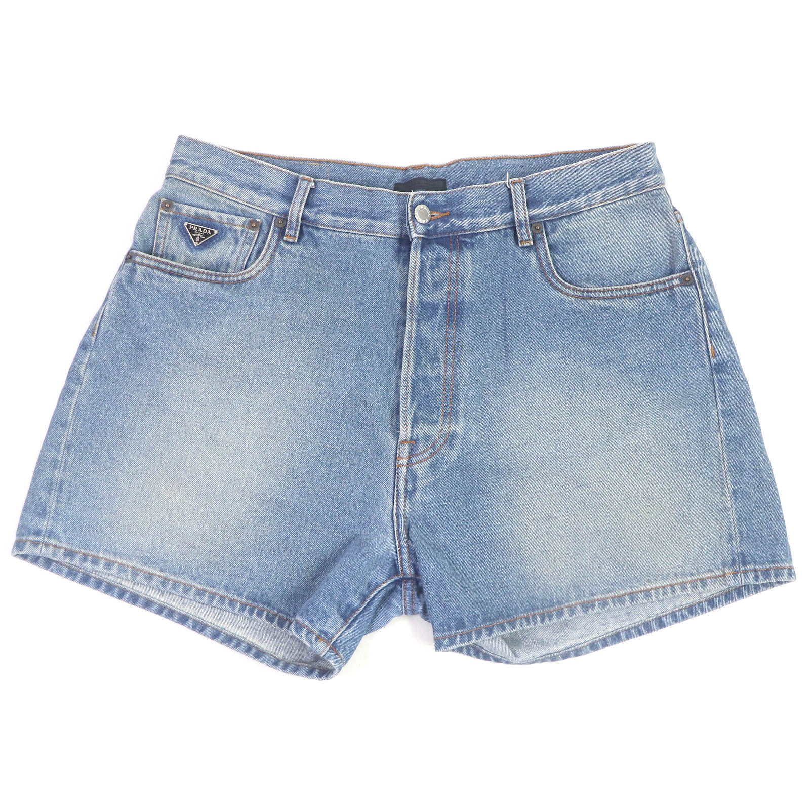 Prada Cotton Triangle Logo Denim Bermuda Shorts