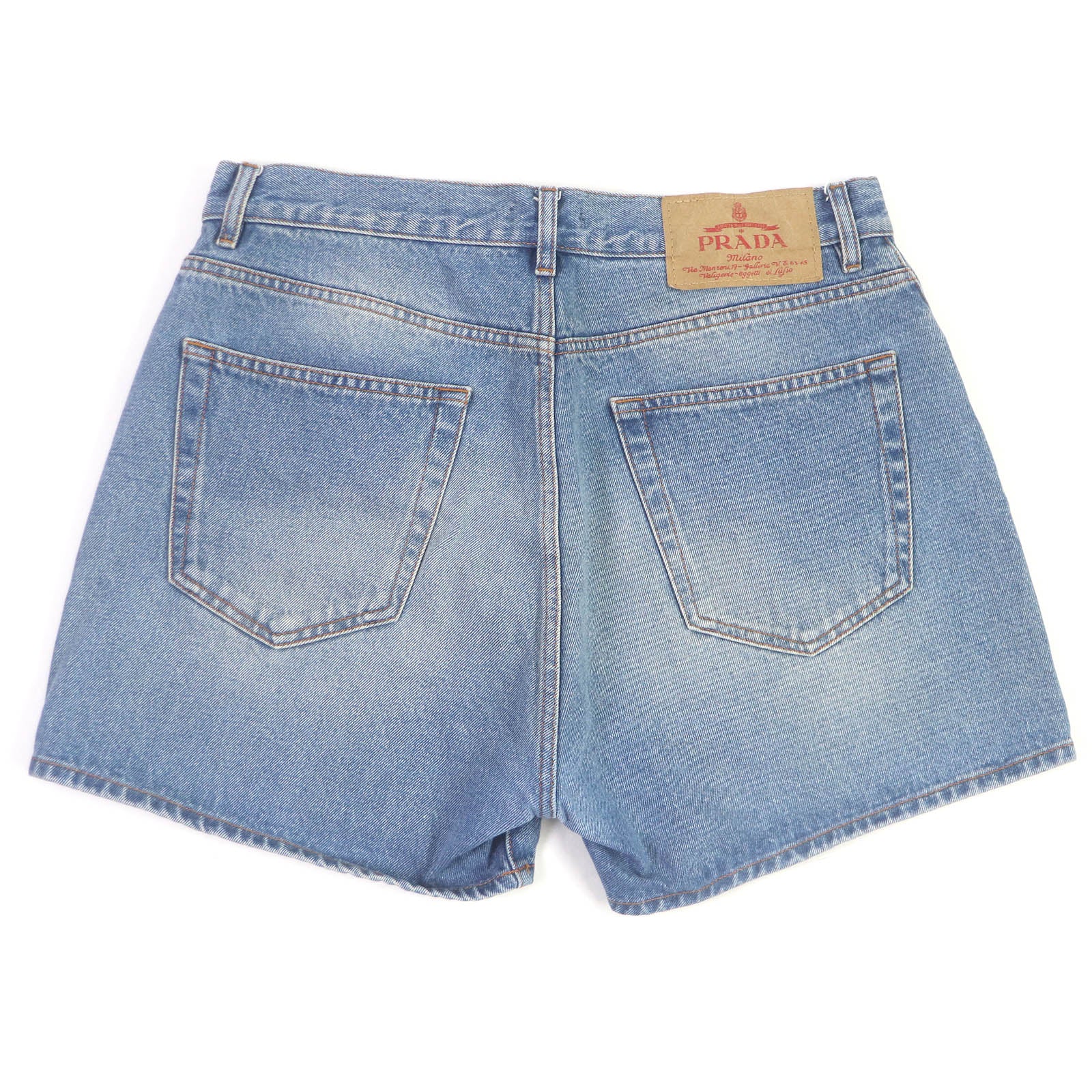 Prada Cotton Triangle Logo Denim Bermuda Shorts