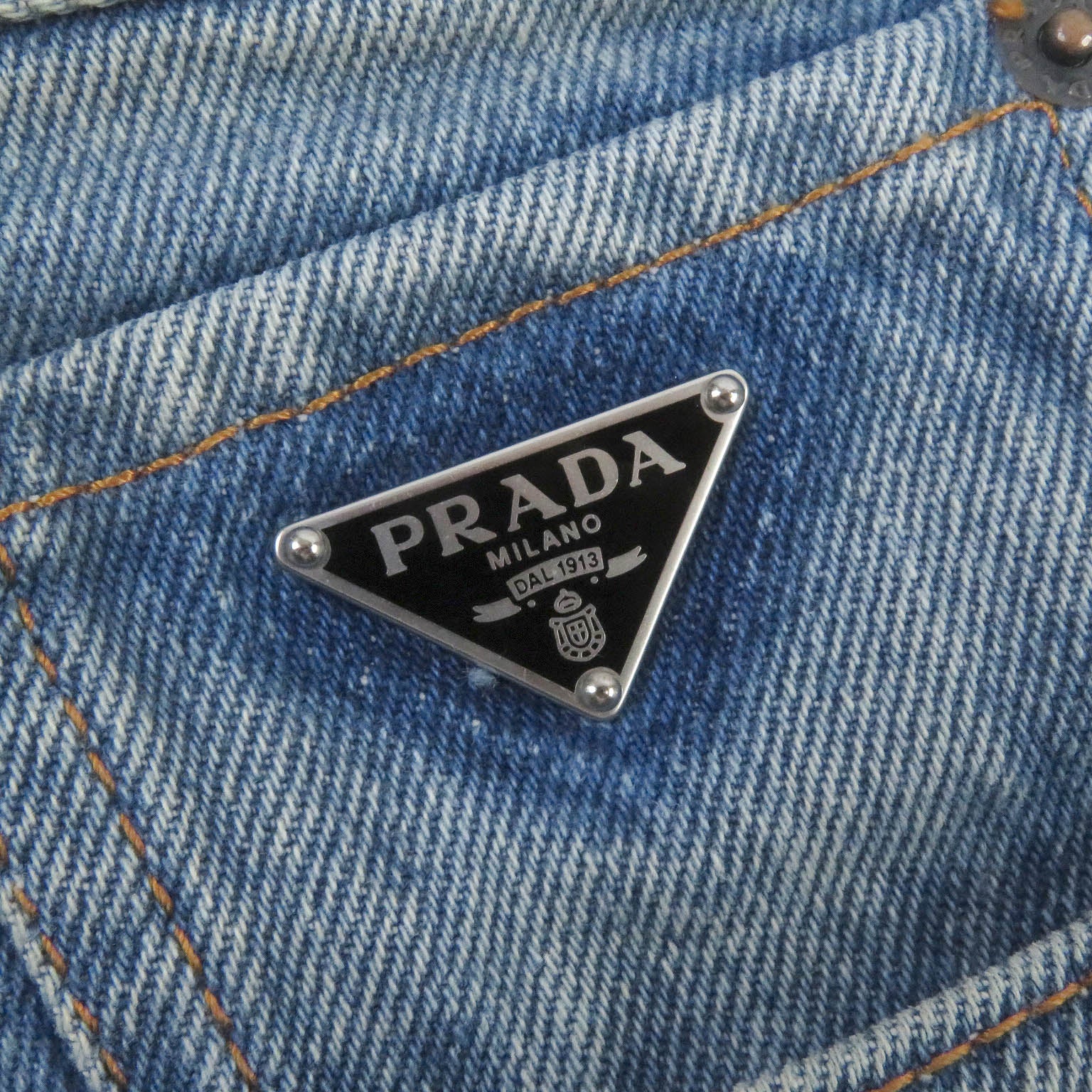 Prada Cotton Triangle Logo Denim Bermuda Shorts