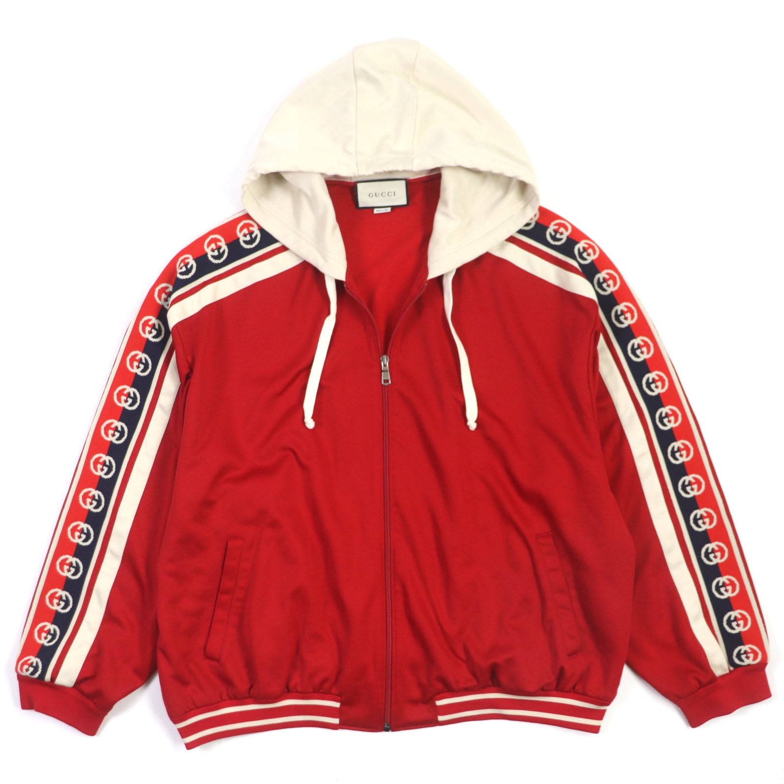 GUCCI XL Hooded Jersey Track Jacket Red Beige