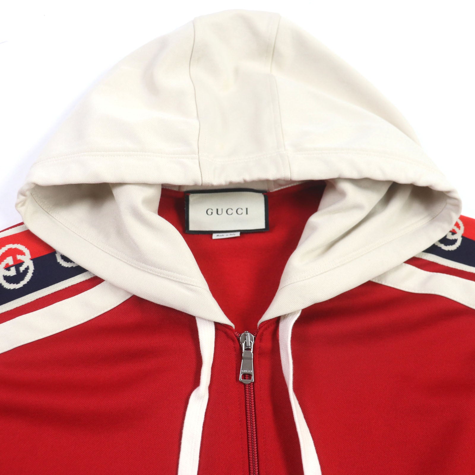 GUCCI XL Hooded Jersey Track Jacket Red Beige