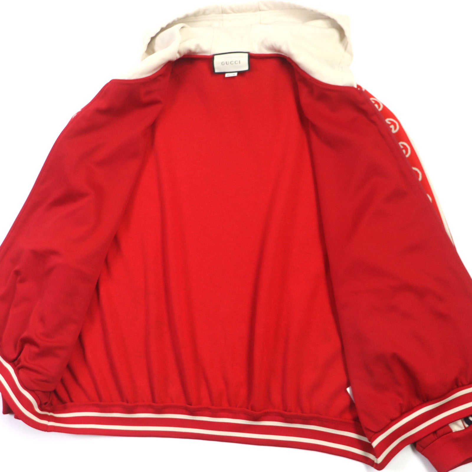 GUCCI XL Hooded Jersey Track Jacket Red Beige