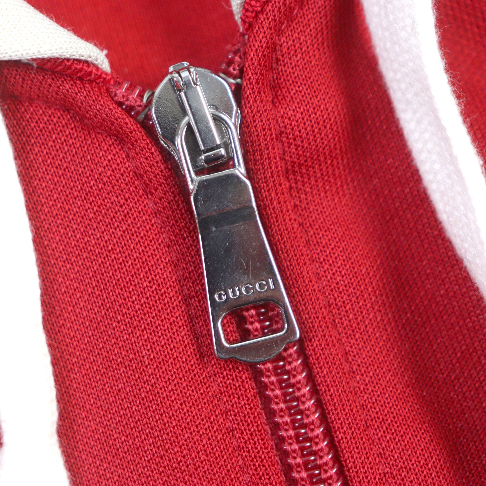 GUCCI XL Hooded Jersey Track Jacket Red Beige