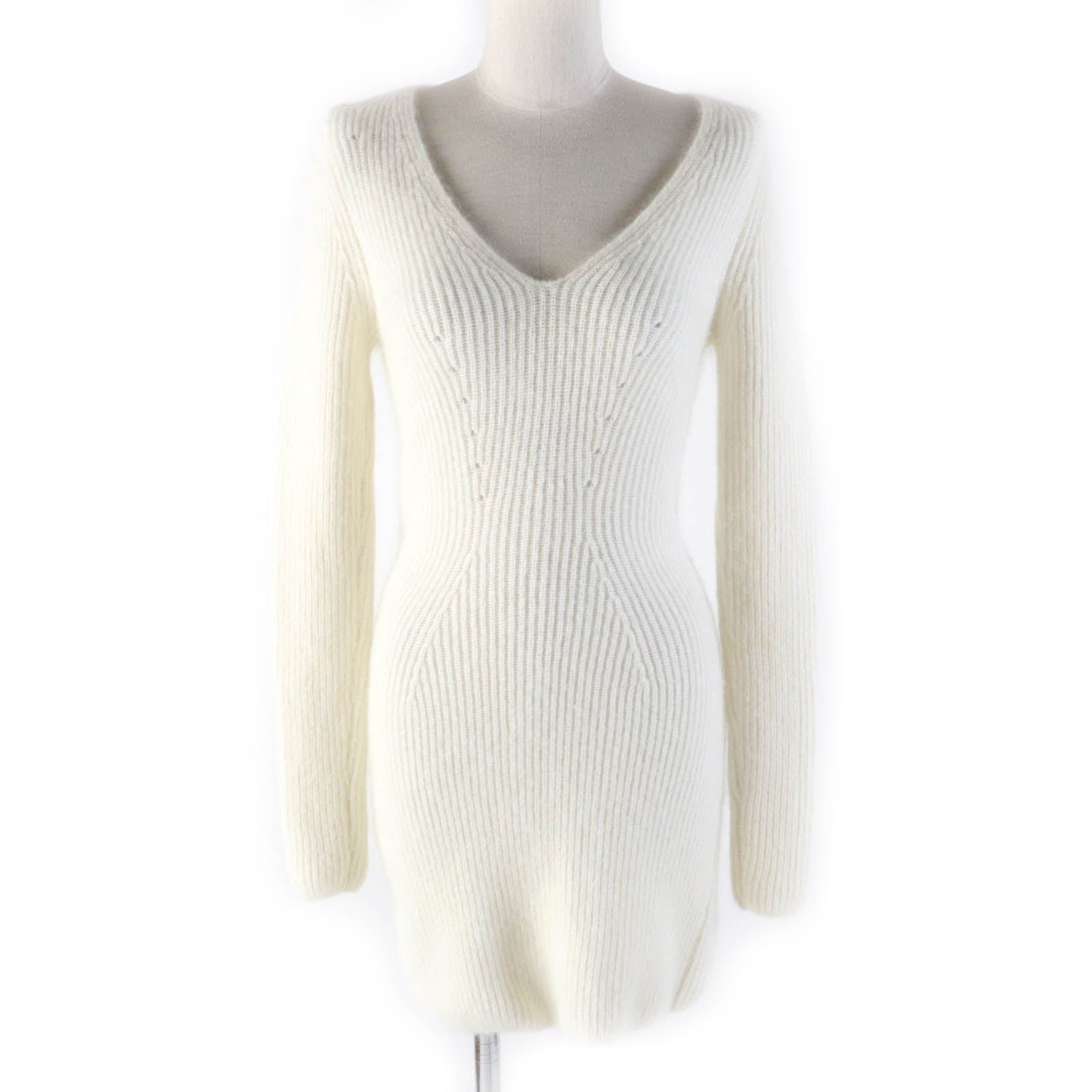 Fendi FF Logo V-Neck Knit Dress Off White