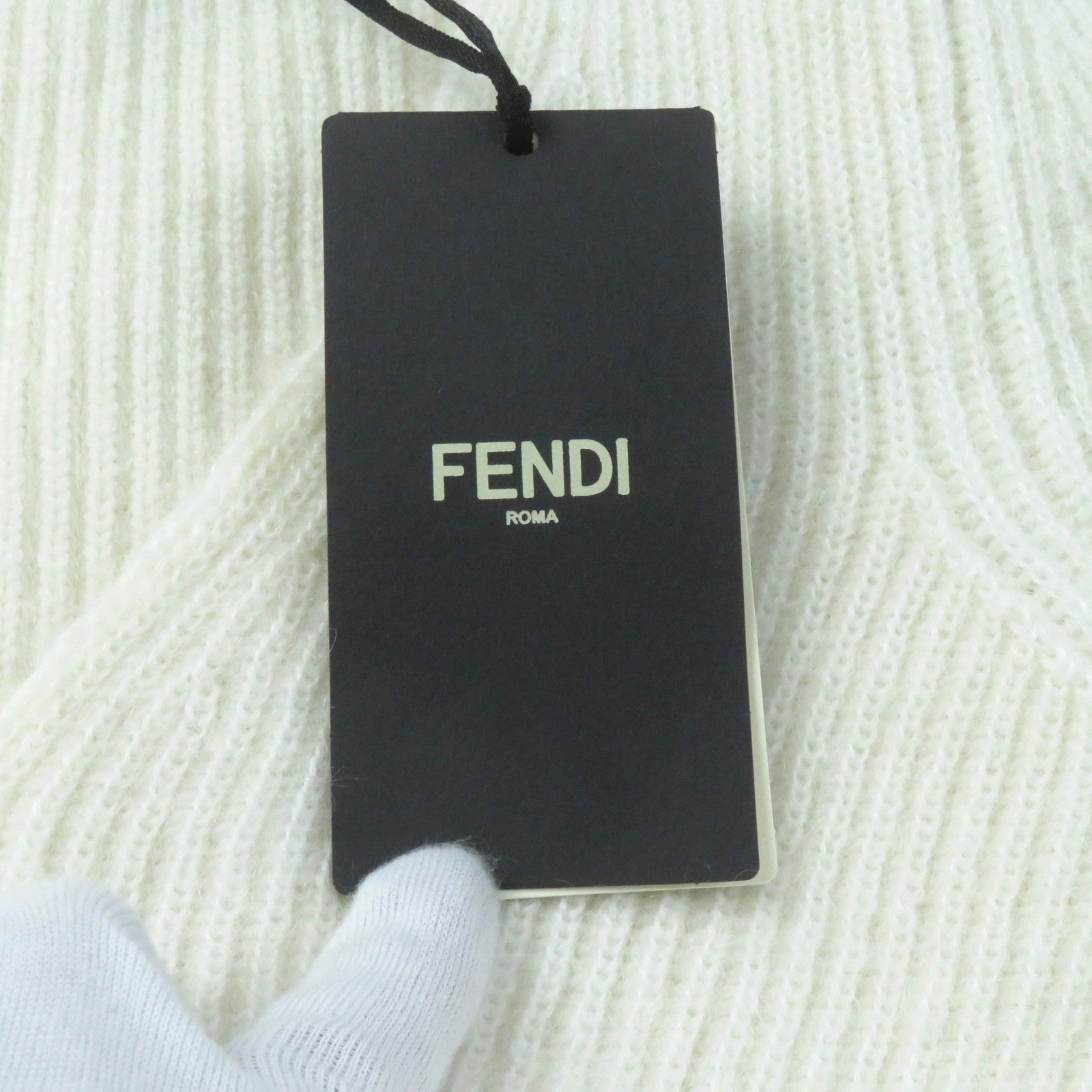 Fendi FF Logo V-Neck Knit Dress Off White