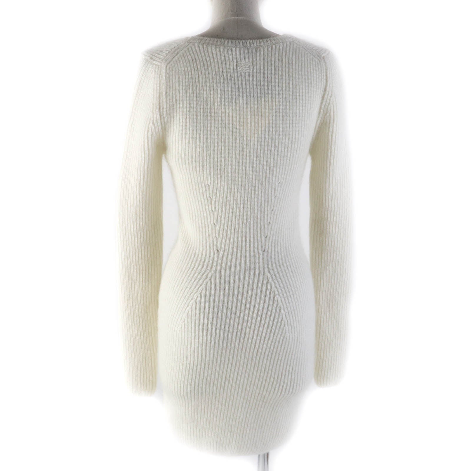 Fendi FF Logo V-Neck Knit Dress Off White