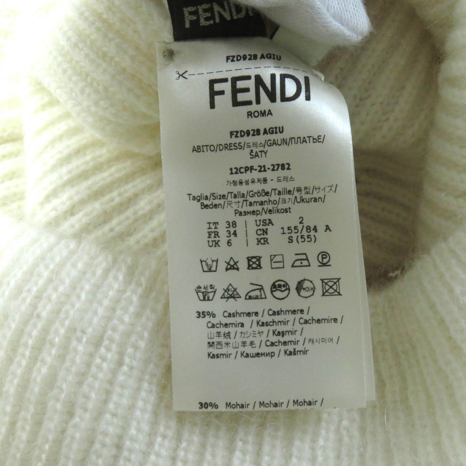 Fendi FF Logo V-Neck Knit Dress Off White