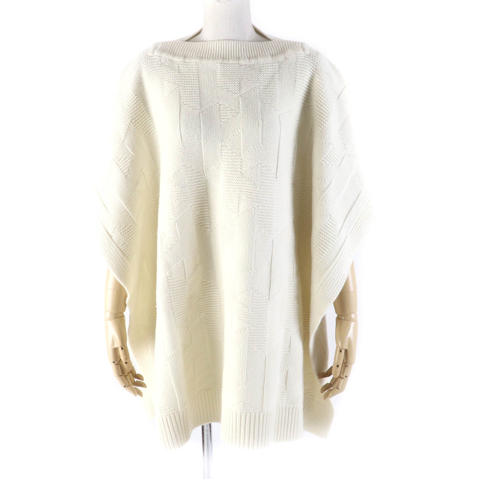 Hermes Wool H Motif Knit Poncho Ivory