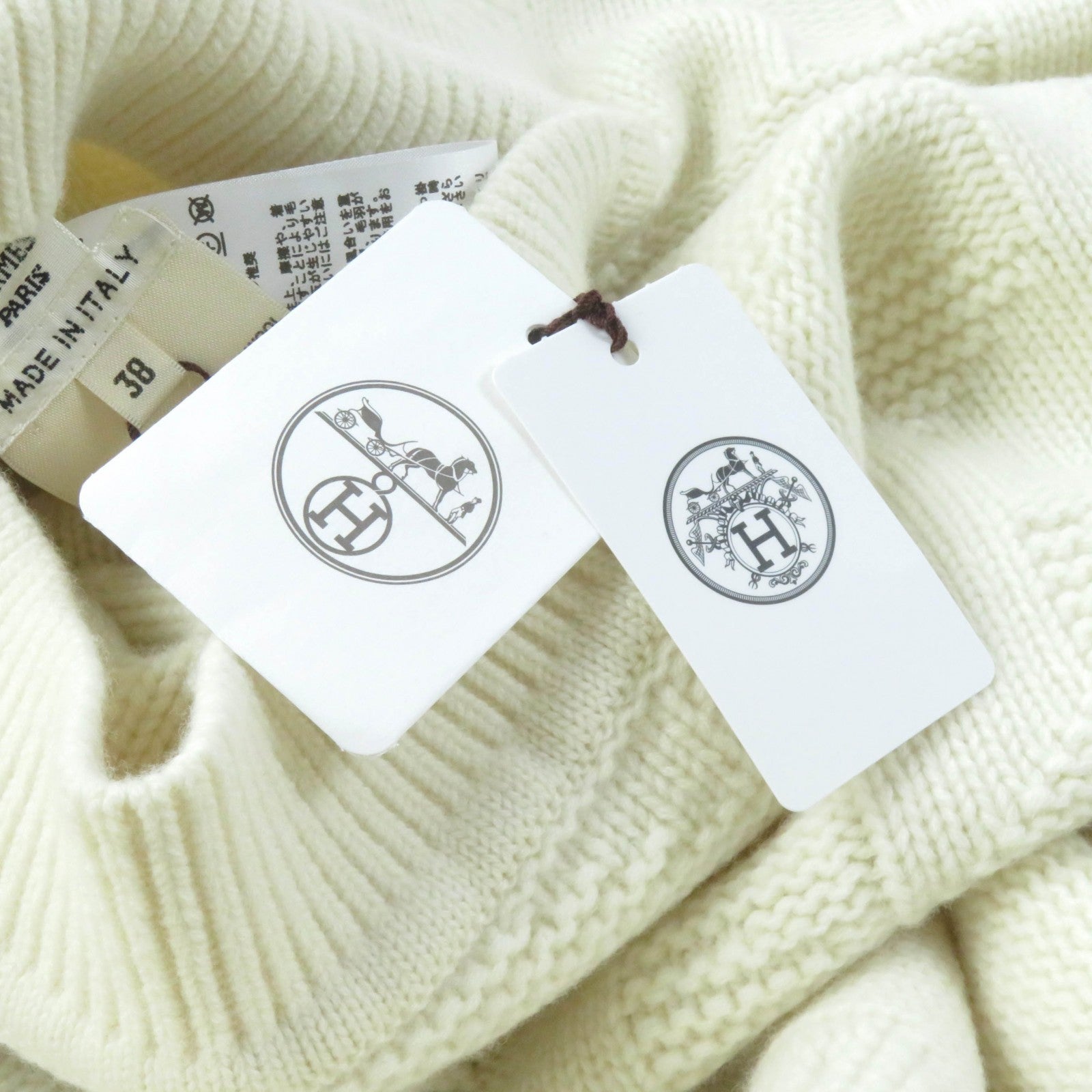 Hermes Wool H Motif Knit Poncho Ivory