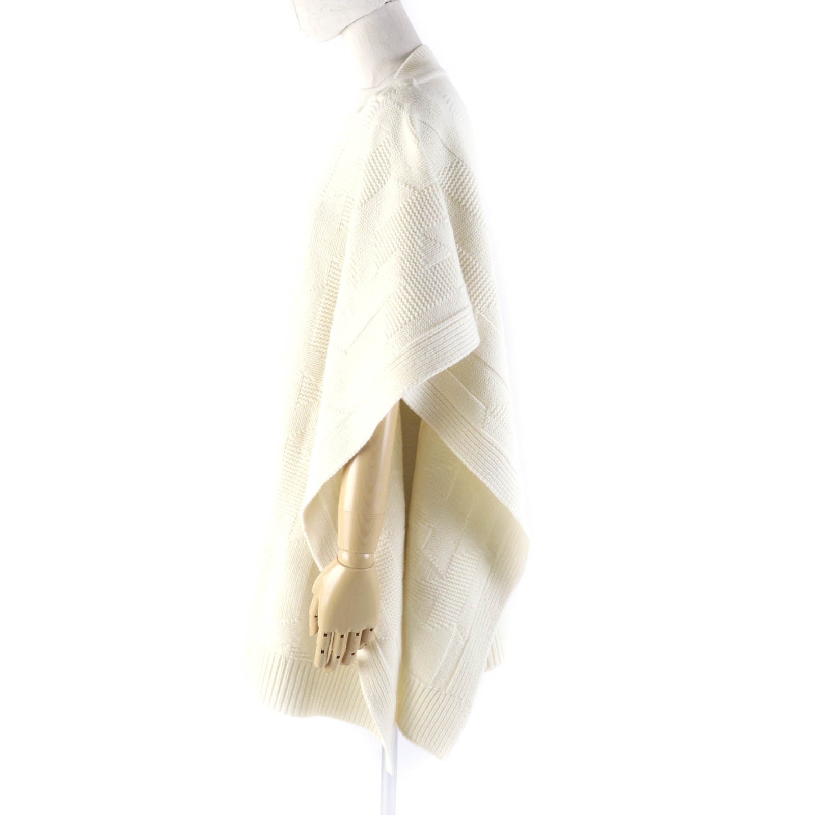 Hermes Wool H Motif Knit Poncho Ivory