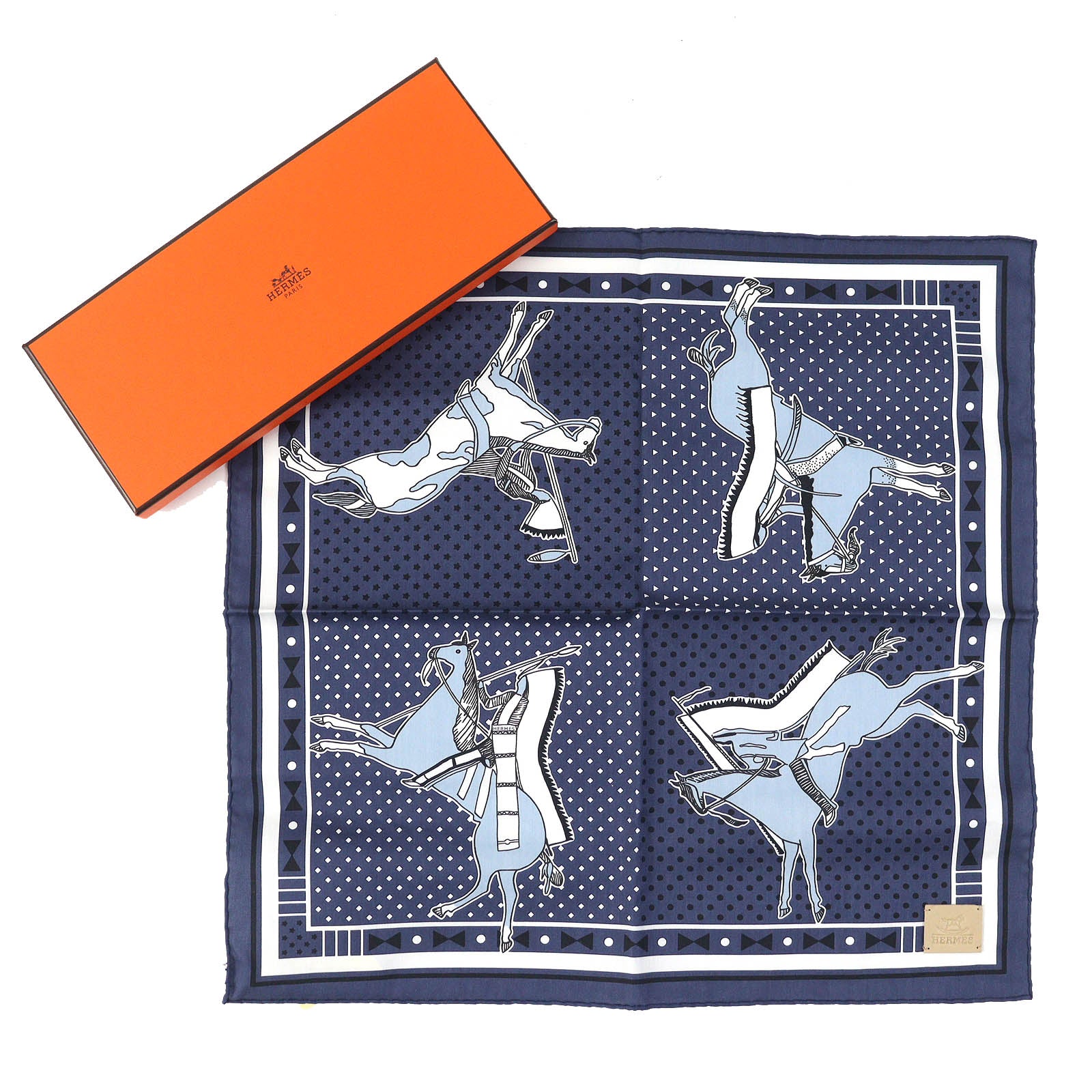 HERMES Tipi Bandana Scarf Cotton Lamb Leather