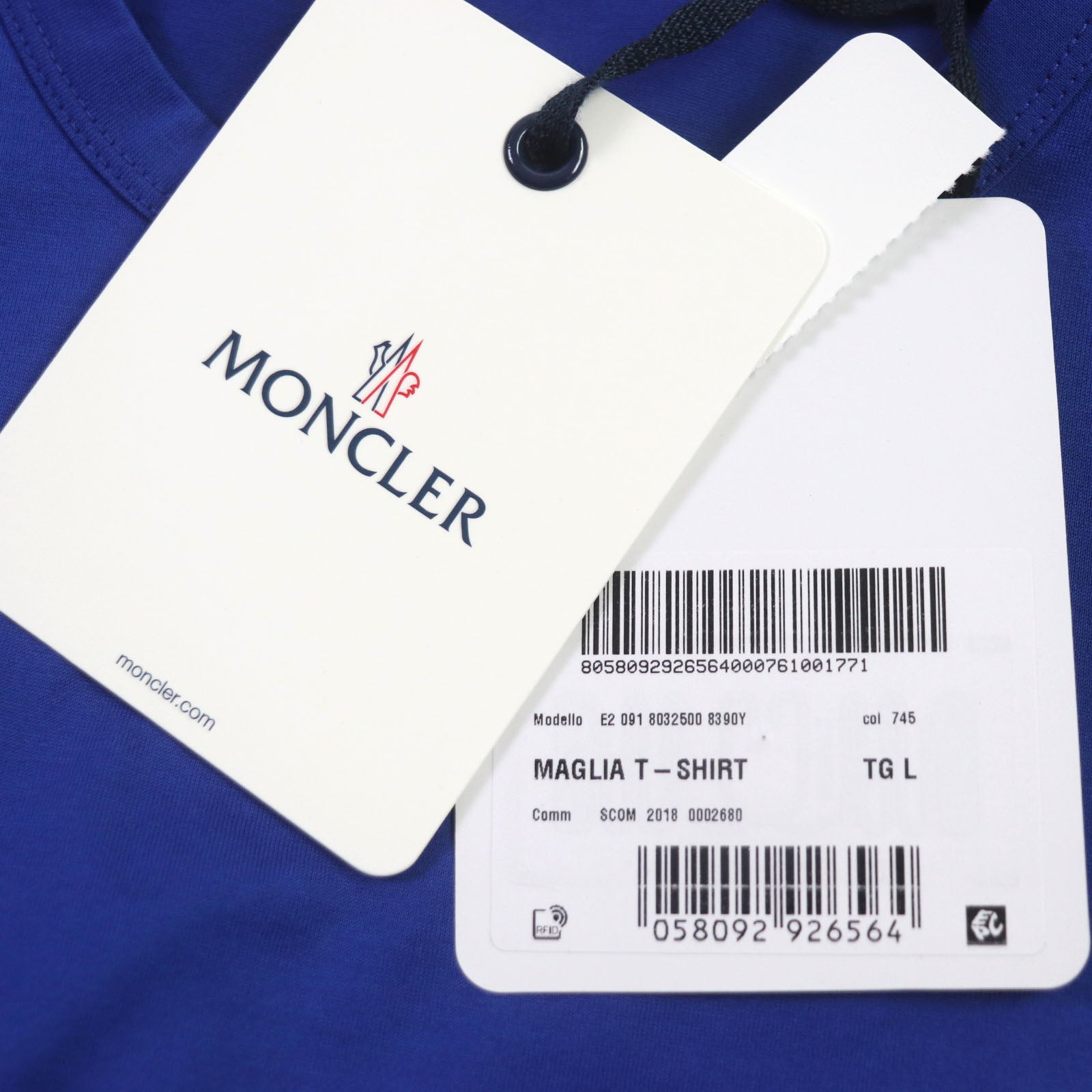 Moncler Cotton Crew Neck T-Shirt Blue L