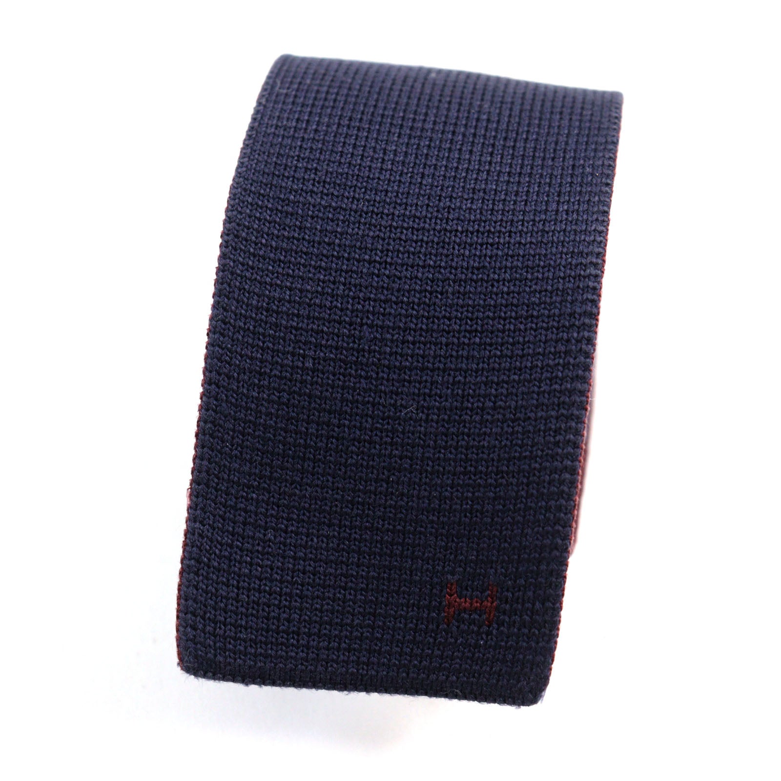 HERMES Silk Reversible 2way Knit Tie Navy