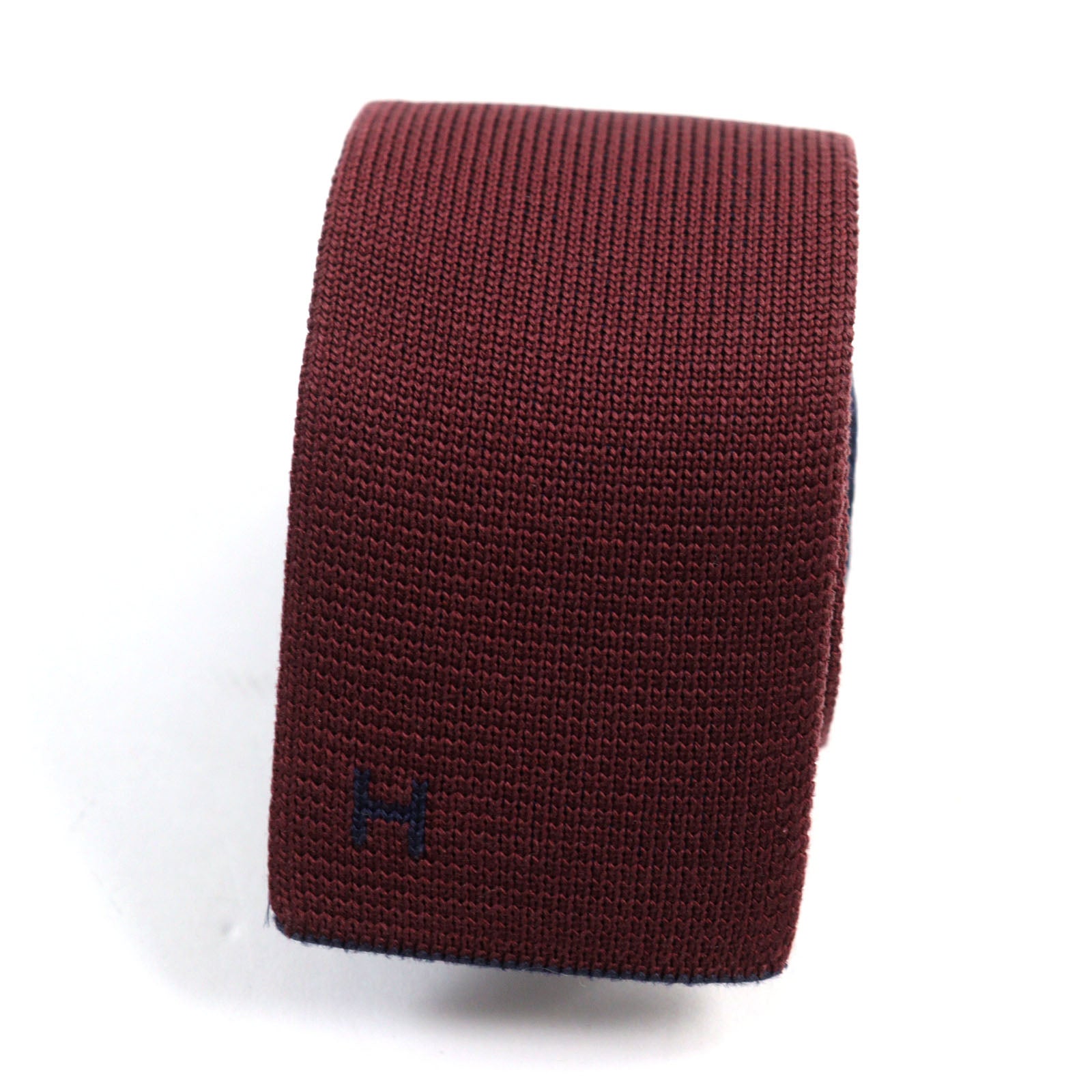 HERMES Silk Reversible 2way Knit Tie Navy