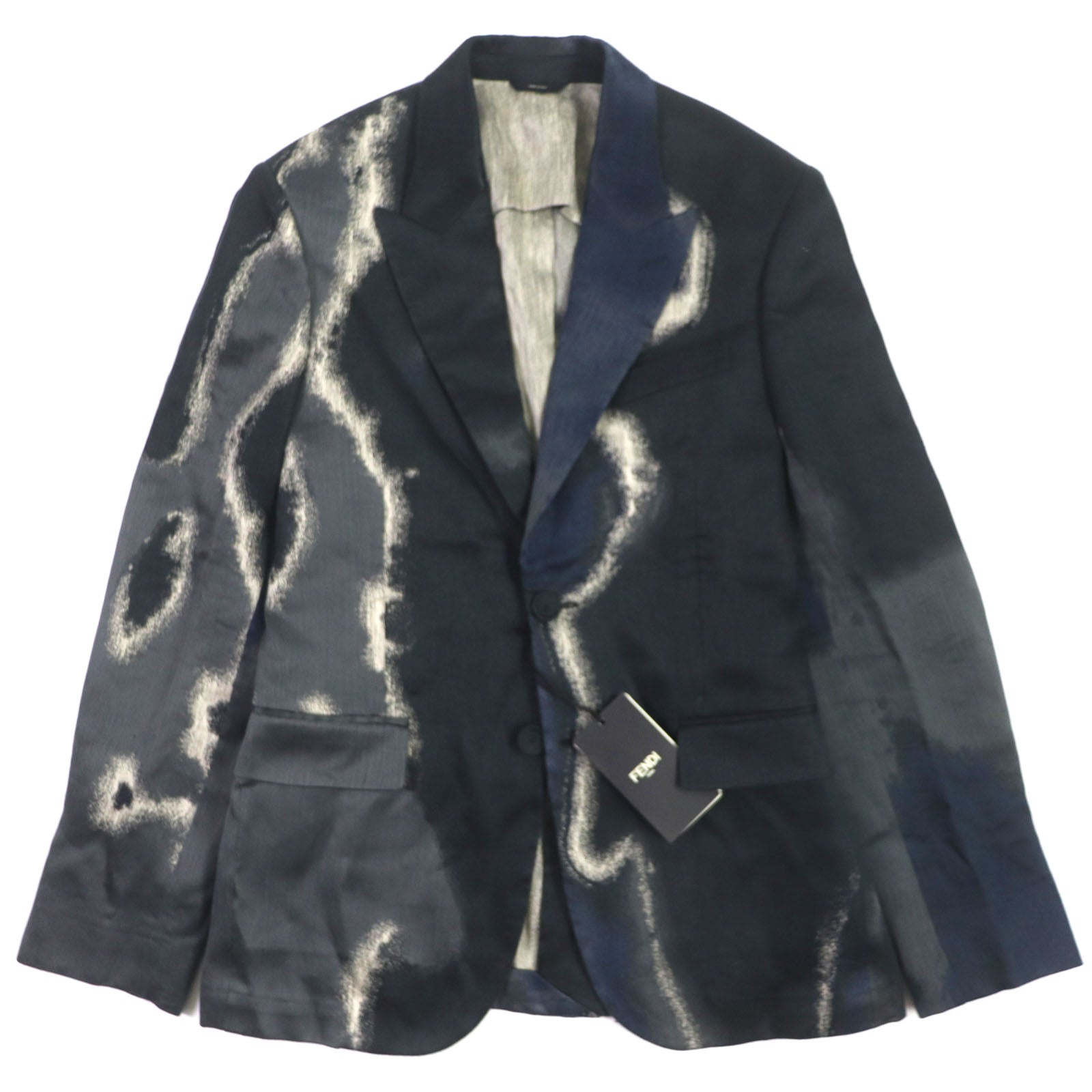 Fendi Linen Cotton Silk Jacket Black Navy 46