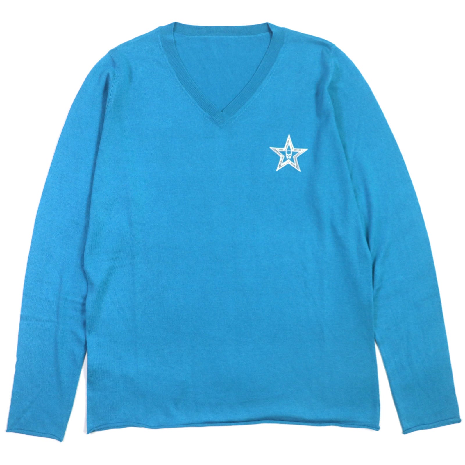 Silk Cashmere Rhinestone V-neck Knit Blue M