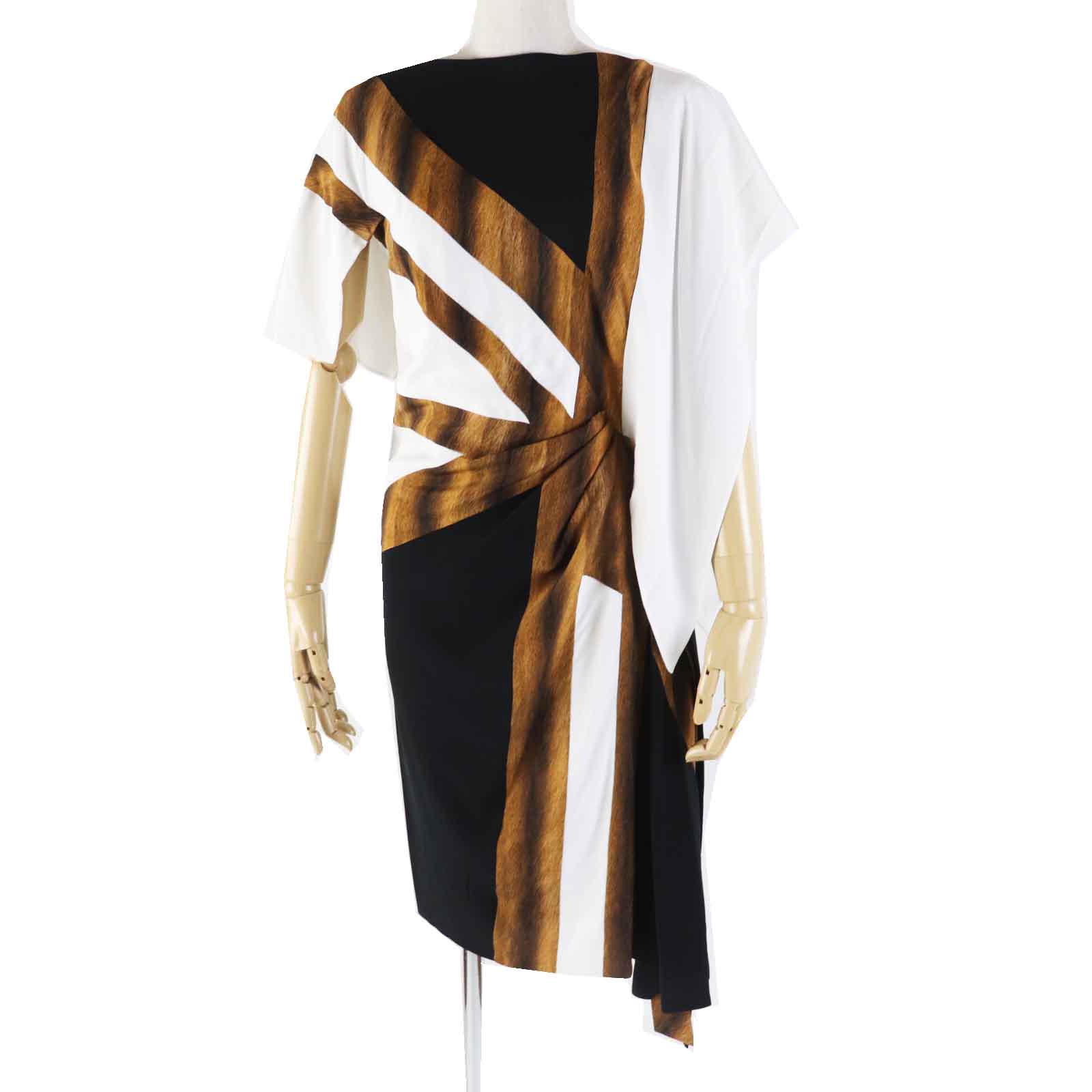 Burberry Silk Asymmetrical Fur Print Dress