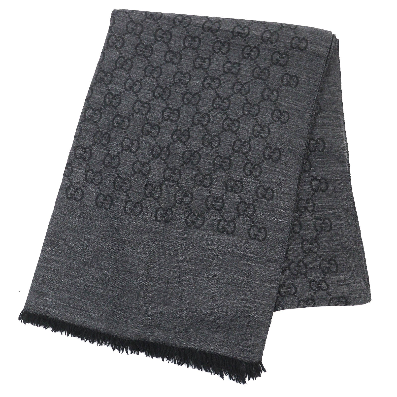 GUCCI Wool Silk GG Pattern Shawl Dark Gray