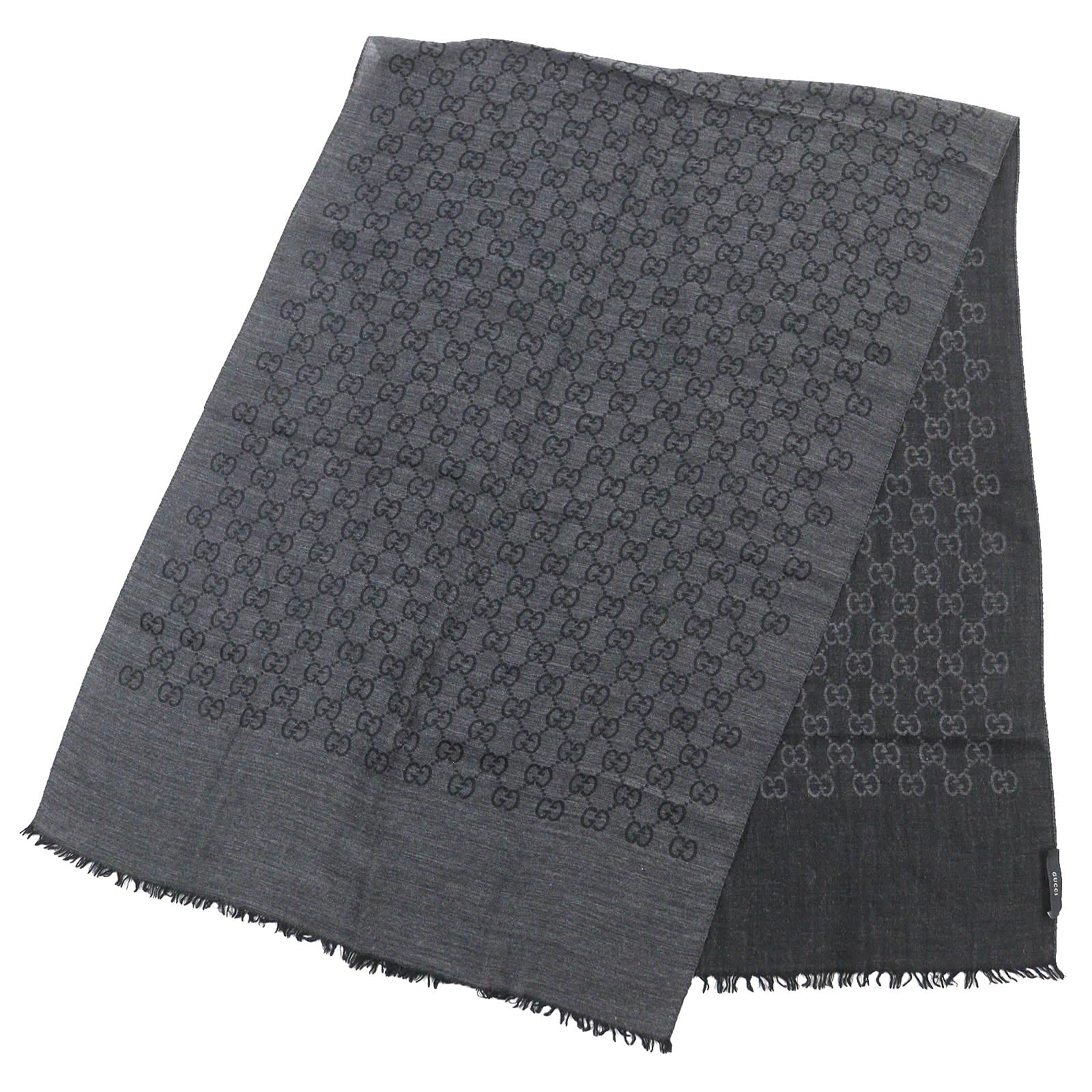 GUCCI Wool Silk GG Pattern Shawl Dark Gray