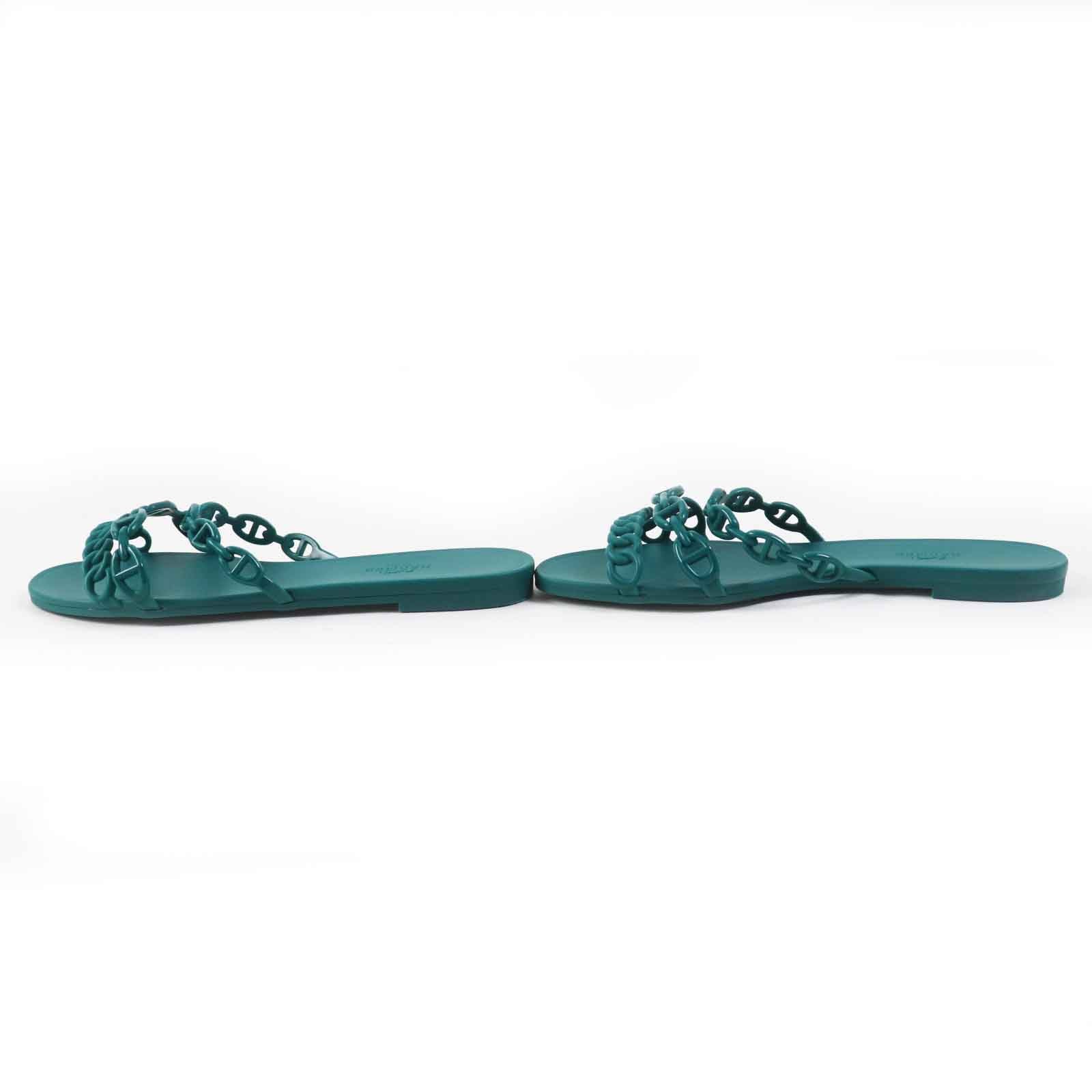 HERMES Rivage Chne Dunkel Sandals Green 37 Women