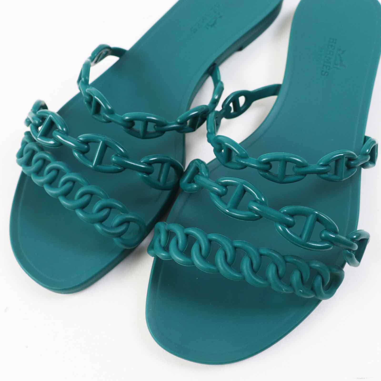 HERMES Rivage Chne Dunkel Sandals Green 37 Women