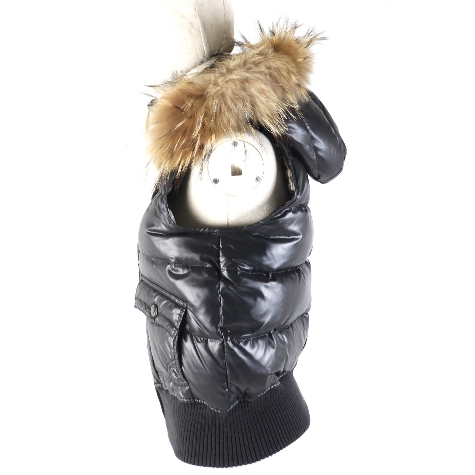 Burberry Nylon Down Vest with Fur Hood