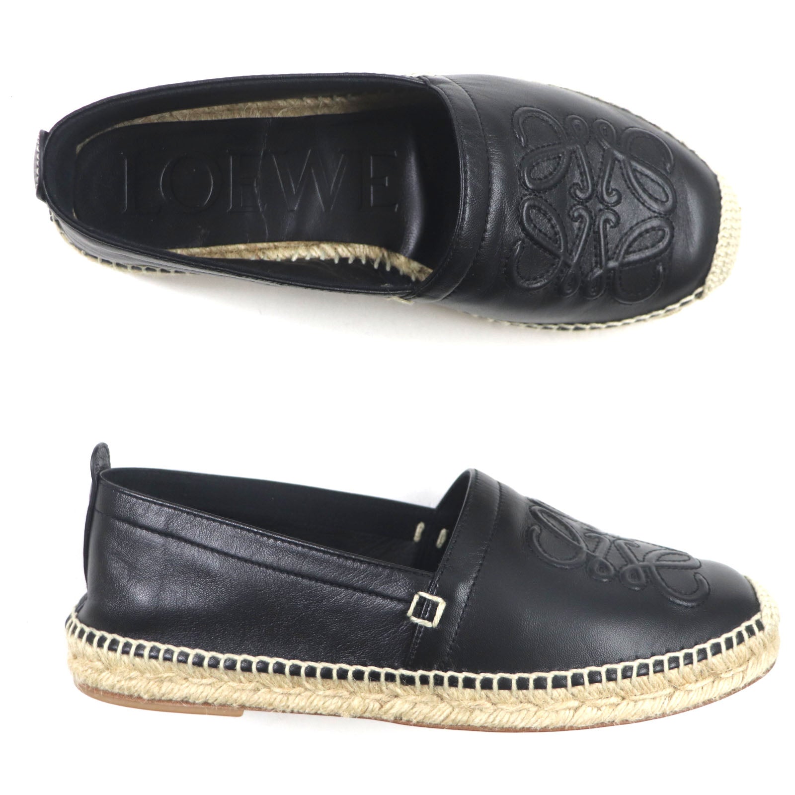 LOEWE Anagram Espadrilles Leather Slip-on Black