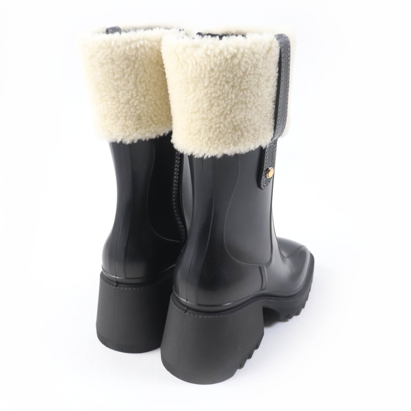 Chloe BETTY Lamb Fur Rubber Rain Boots Black