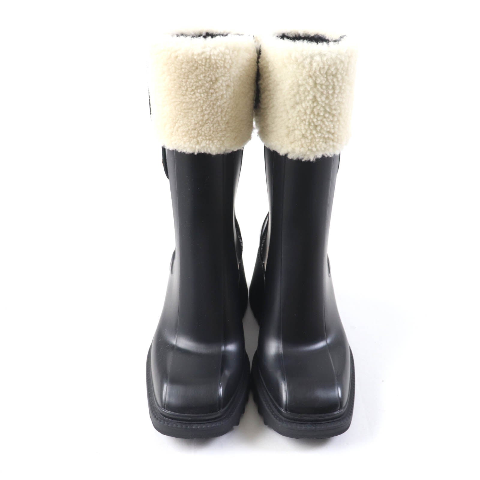 Chloe BETTY Lamb Fur Rubber Rain Boots Black