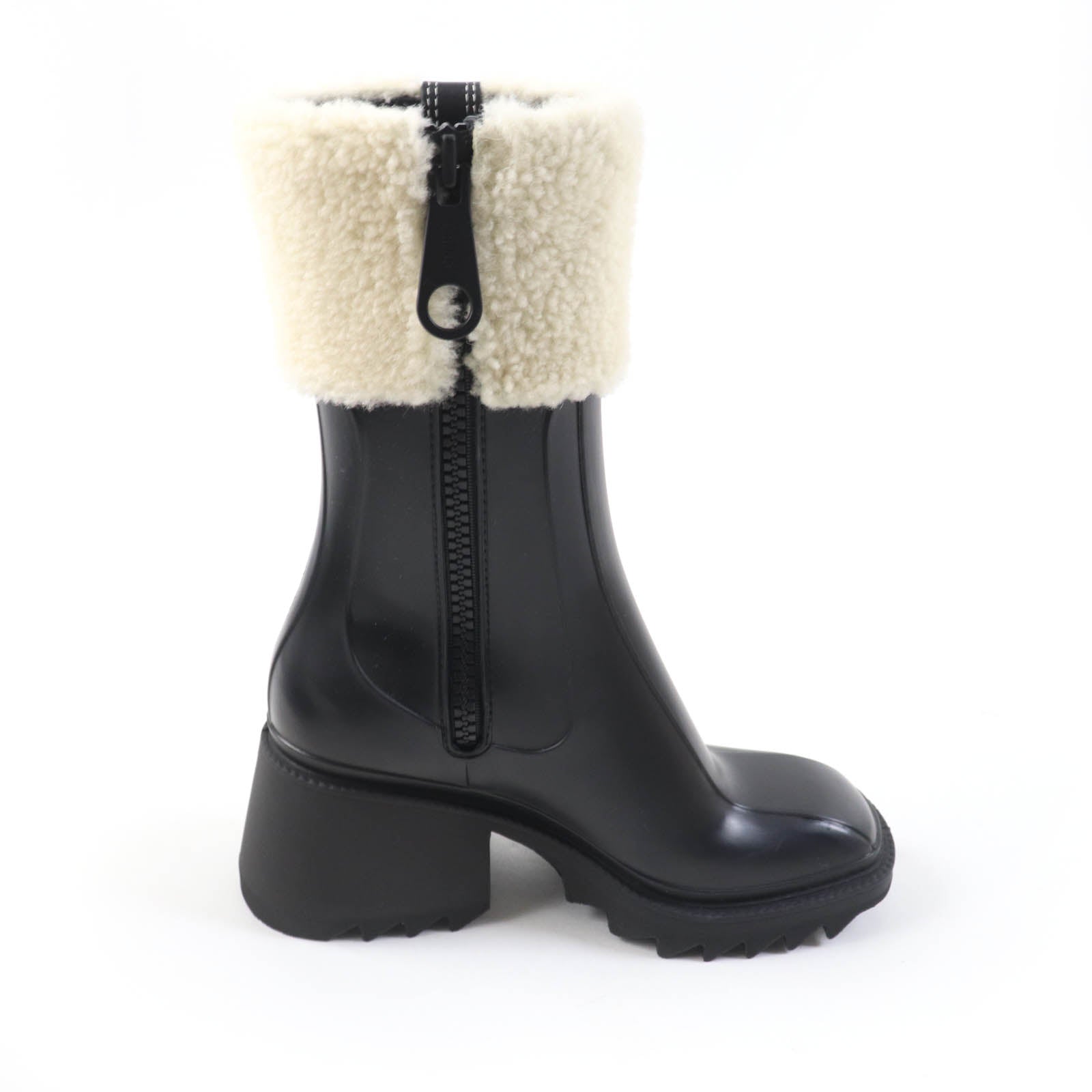 Chloe BETTY Lamb Fur Rubber Rain Boots Black